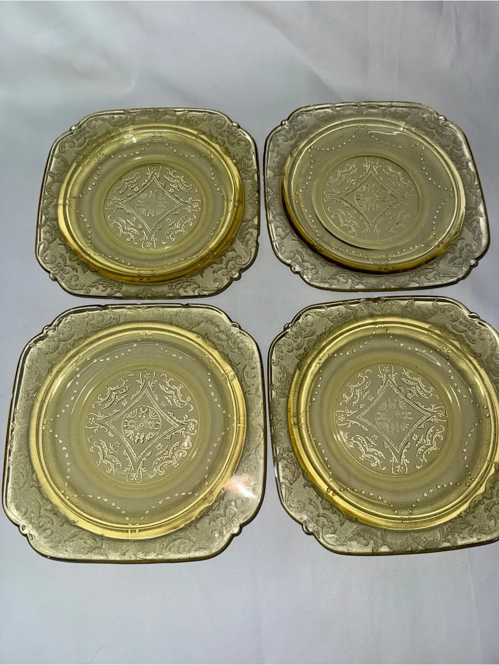 Vintage Amber Depression Glass Salad Dessert Plates Set of 4